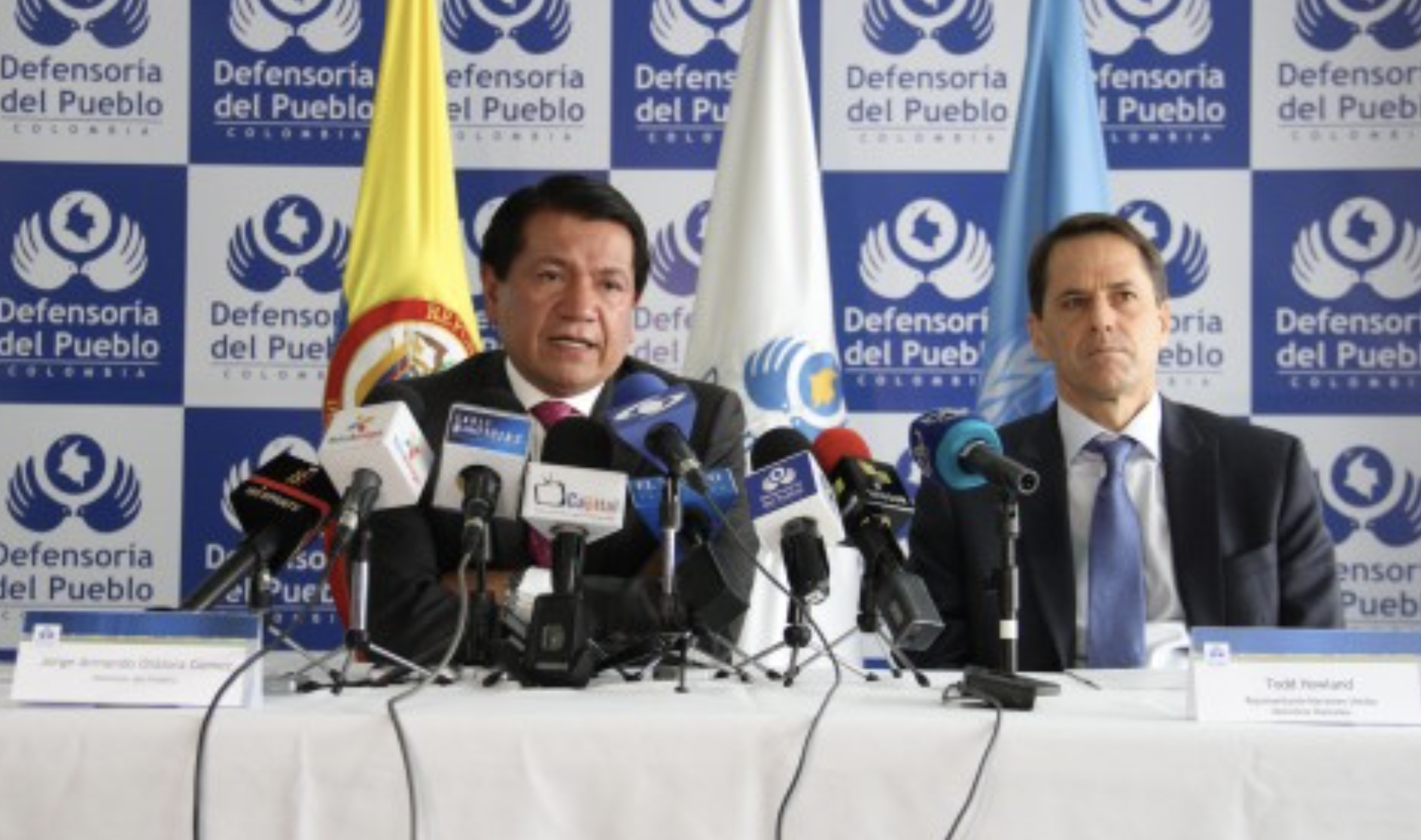 El Defensor del Pueblo, Jorge Armando Otálora Gómez, y el Representante de la ONU para los Derechos Humanos, Todd Howland, ofrecieron rueda de prensa por grave situación humanitaria en Riosucio, Chocó.