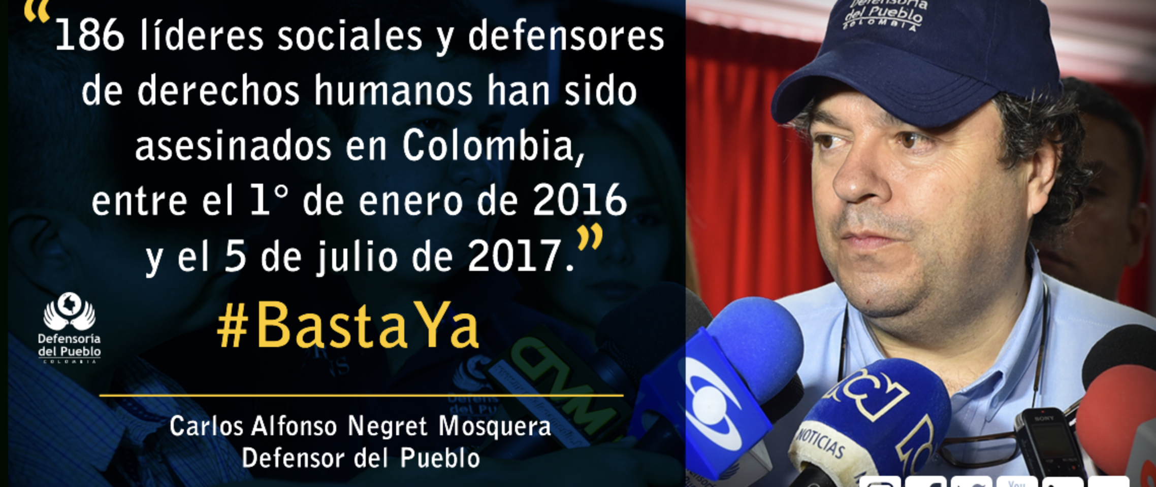 Defensor del Pueblo reiteró su llamado para que en Colombia no haya ni un solo líder social más asesinado