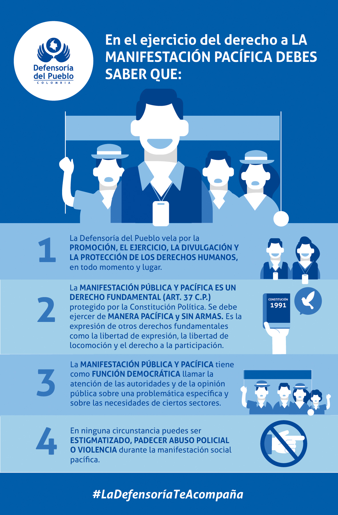 ¿Sabía que la Defensoría del Pueblo brinda acompañamiento, representación judicial y asesoría jurídica en el marco de la protesta social?
