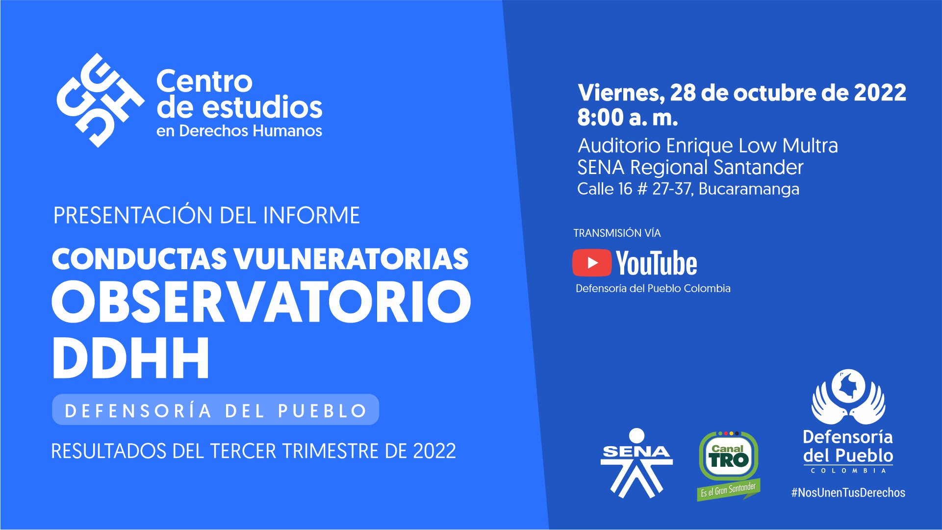 Defensor del Pueblo presenta reporte de homicidios a líderes y lideresas sociales y personas defensoras de DDHH al tercer trimestre de 2022