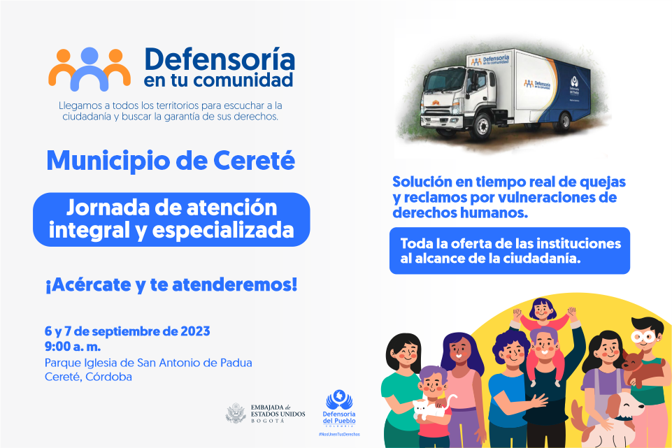 Defensoría del Pueblo llega con su Unidad Móvil ‘Defensoría en tu Comunidad' a Cereté