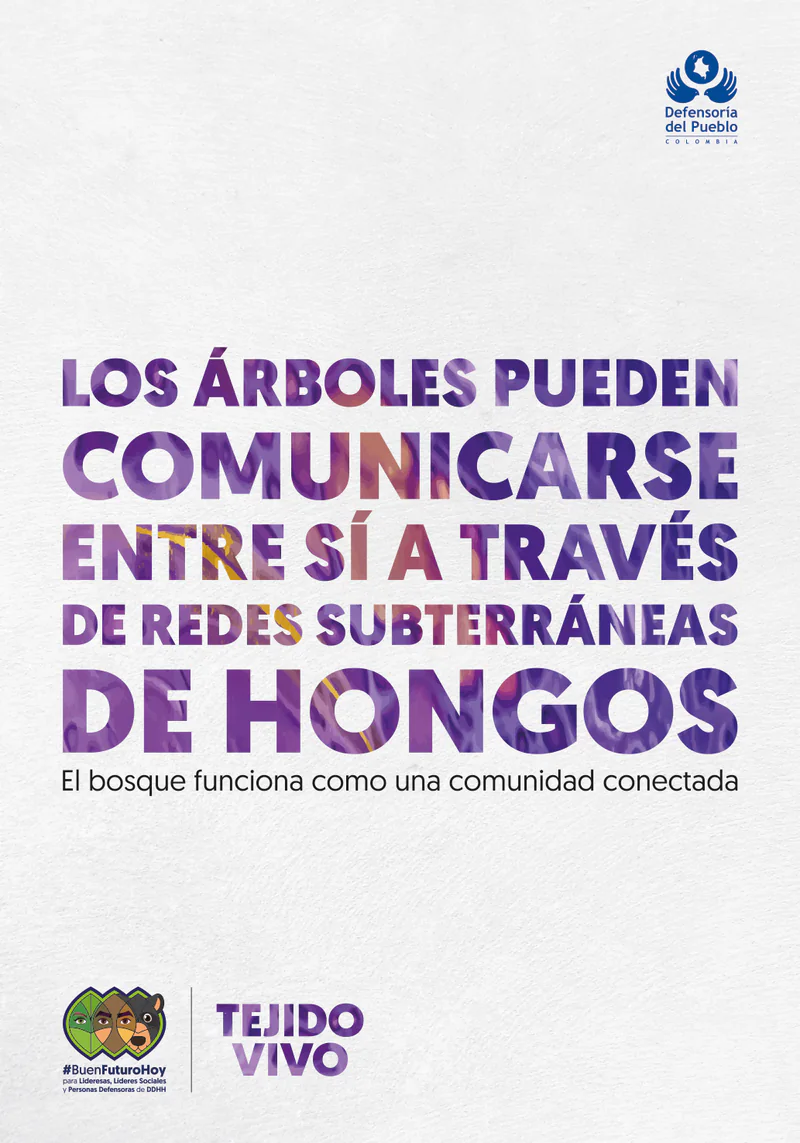 Pieza de la campaña: «Los árboles pueden comunicarse entre sí a través de redes subterráneas de hongos. El bosque funciona como una comunidad conectada».