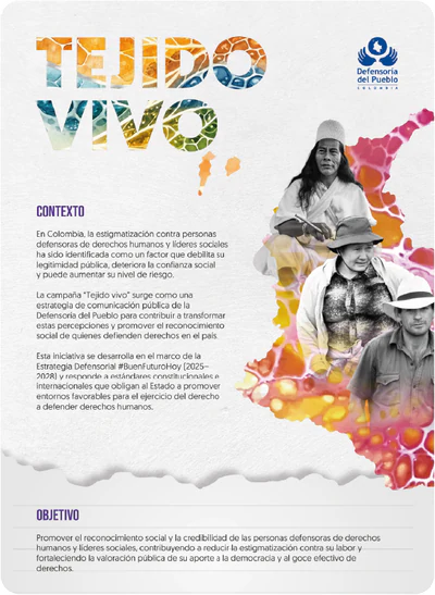 Afiche con el contexto y el objetivo de la estrategia de comunicación pública de la Defensoría del Pueblo.